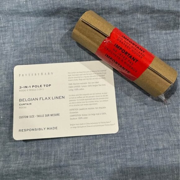 Pottery Barn 50W x 108L Blue Chambray Belgian Flax Linen SINGLE Curtain - Picture 4 of 4